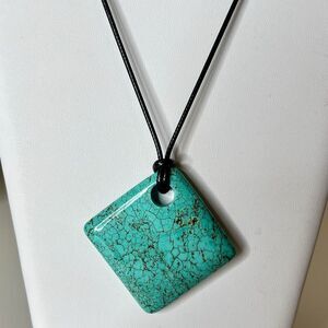 Turquoise Cabochon Square 1.5"  On 20" Waxed Cord With Extension